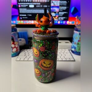 Halloween Themed Tumbler With Stitch Figurine